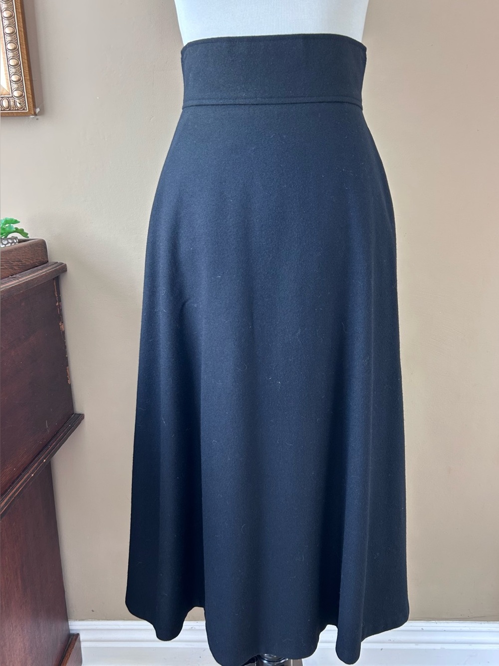 Vintage Ira Joyce Black Wool Midi Maxi Skirt A-Line Witchy High Waist Size Small - Picture 2 of 10